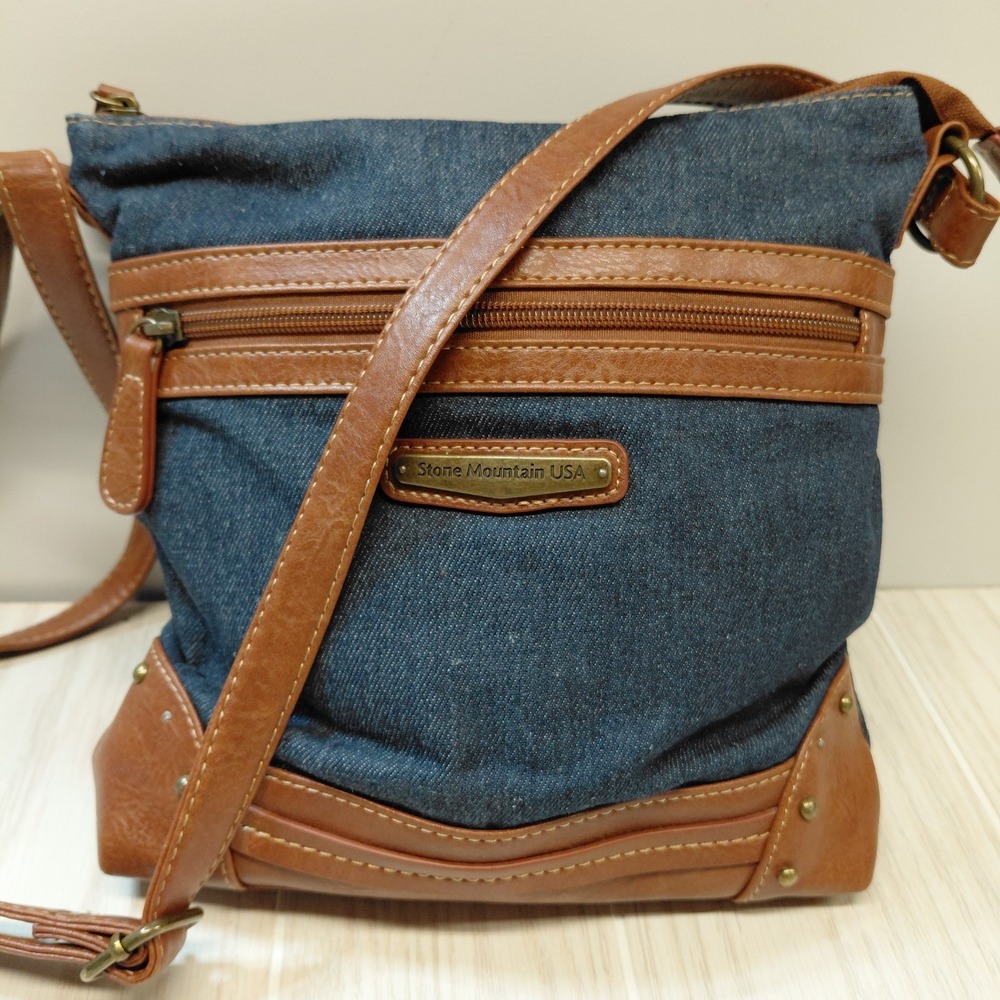 Stone Mountain Denim Jean Brown Purse Cross Body Bag Adjustable Strap *flaw